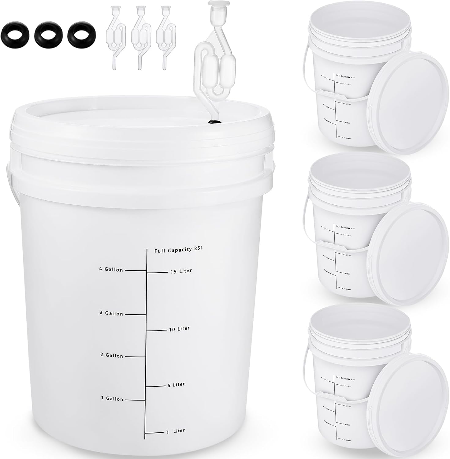 4 Pcs White 6.5 Gallon Bucket Set (B0CV7FRPFL)