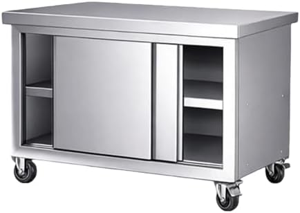 Stainless Steel Table with Wheels, Heavy Duty Commercial Work & Prep Table with Storage, Kitchen Cabinet Work Benches for Garage Restaurant Bar and Hotel(39.3x23.6x31.4in)