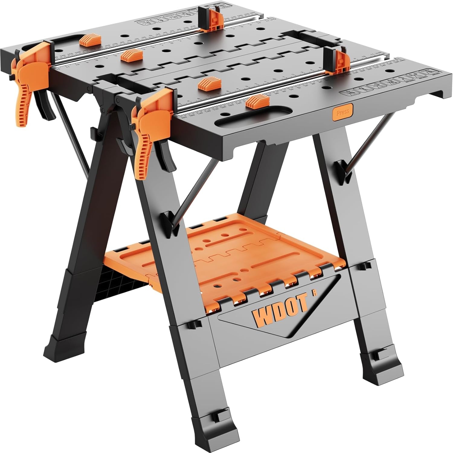 Portable Folding Work Bench Table 2-in-1 with 2 Clamps and 6 Bench Dogs