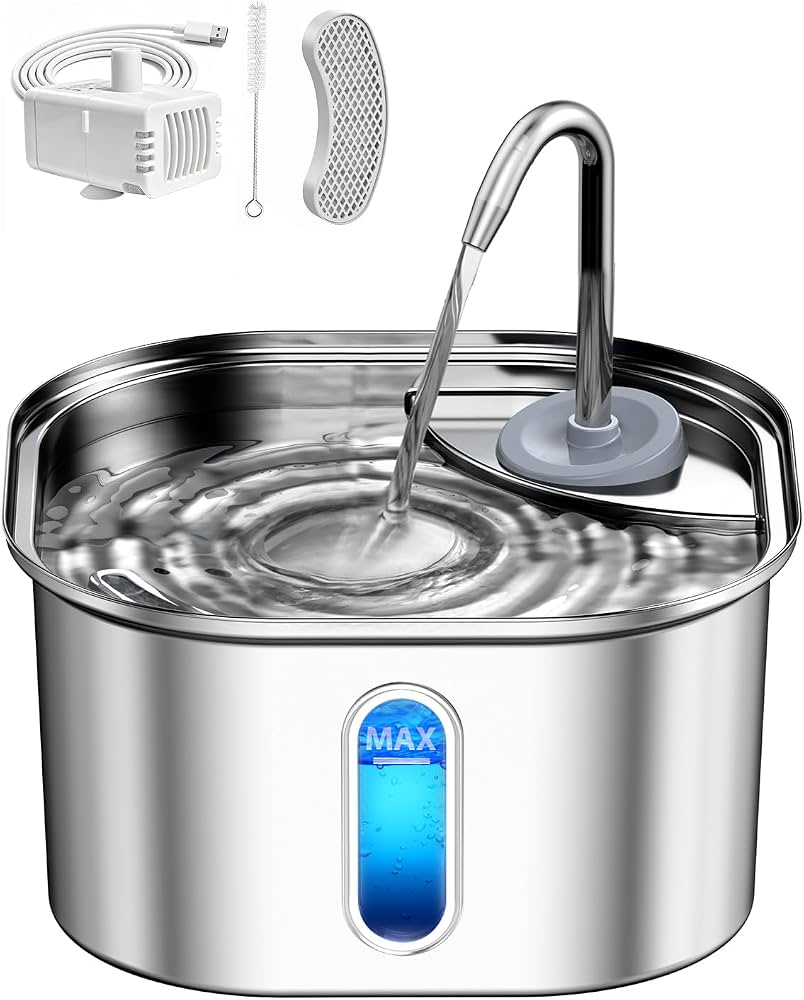 Stainless Steel Cat Water Fountain for Cats Indoor 3.2L 108oz BPA-Free S304